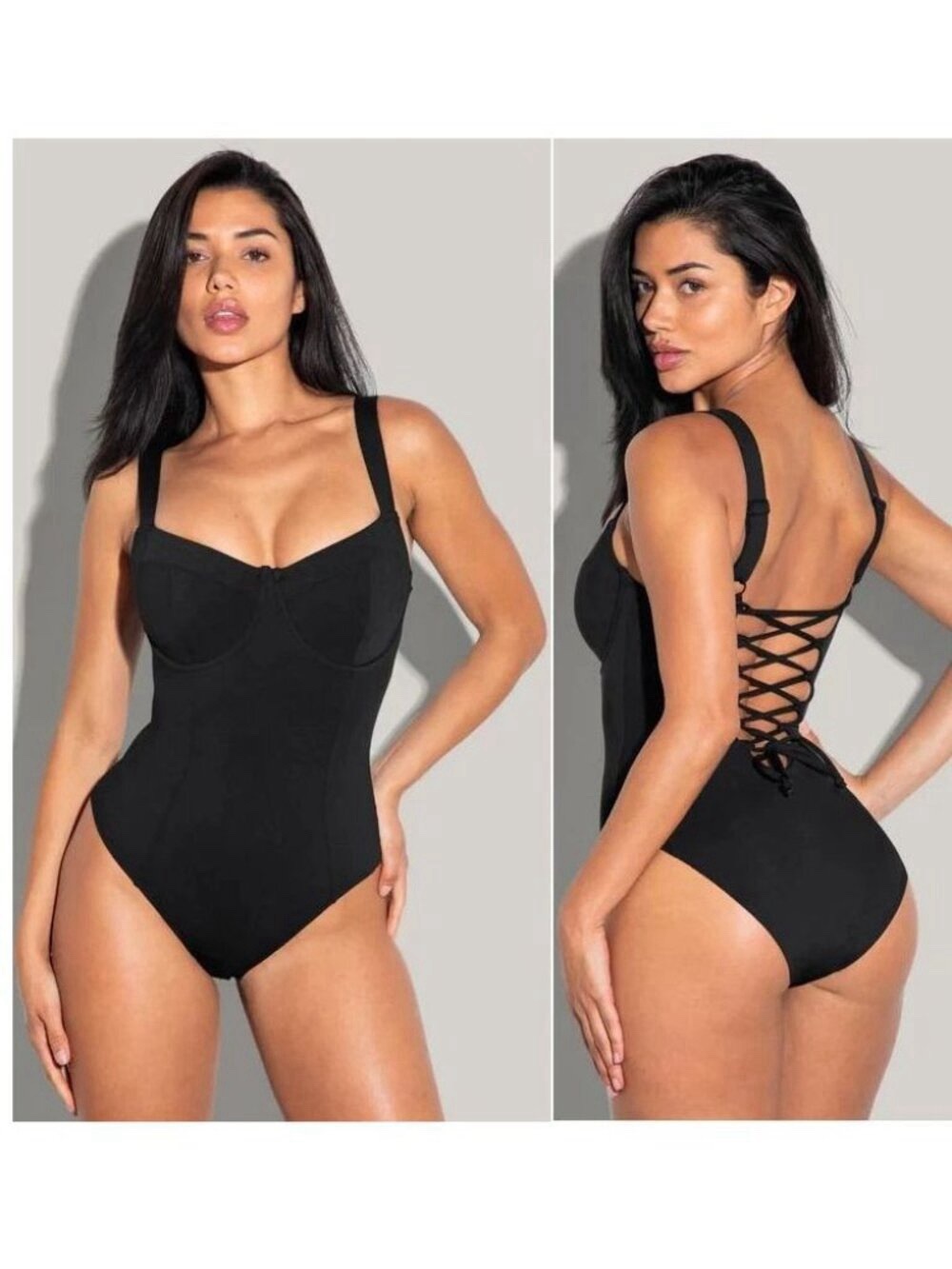 TA3 Lifty Black Corset One Piece Swimsuit Underwire Lace Up Back A Cup/Short